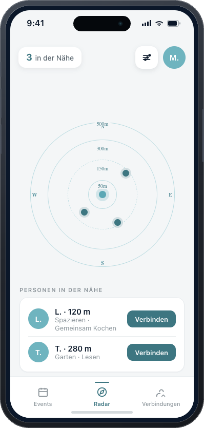 Close App: Radar fuer Personen in der Naehe