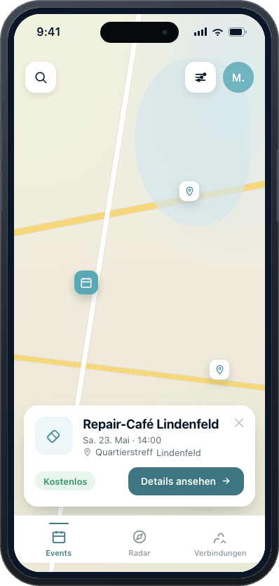 Close app screen with a local event map