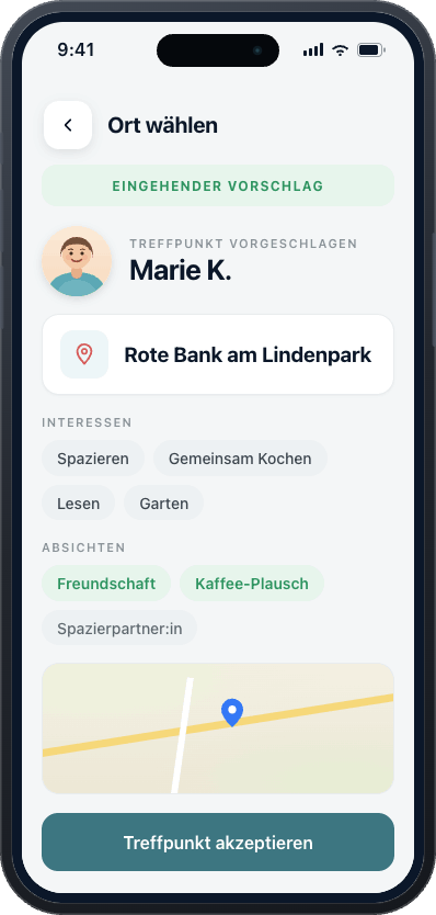 Close app screen with suggested meeting point